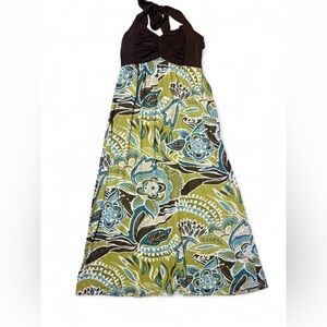 Dressbarn Vintage Y2K style halter maxi dress with floral print and side zipper